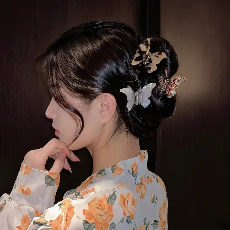 Fairy Butterfly Hair Claw French Retro Acetate Crab Hair Clip Summer Sweet Princess Shark Clip Coiled Hairpin Hair Accessories