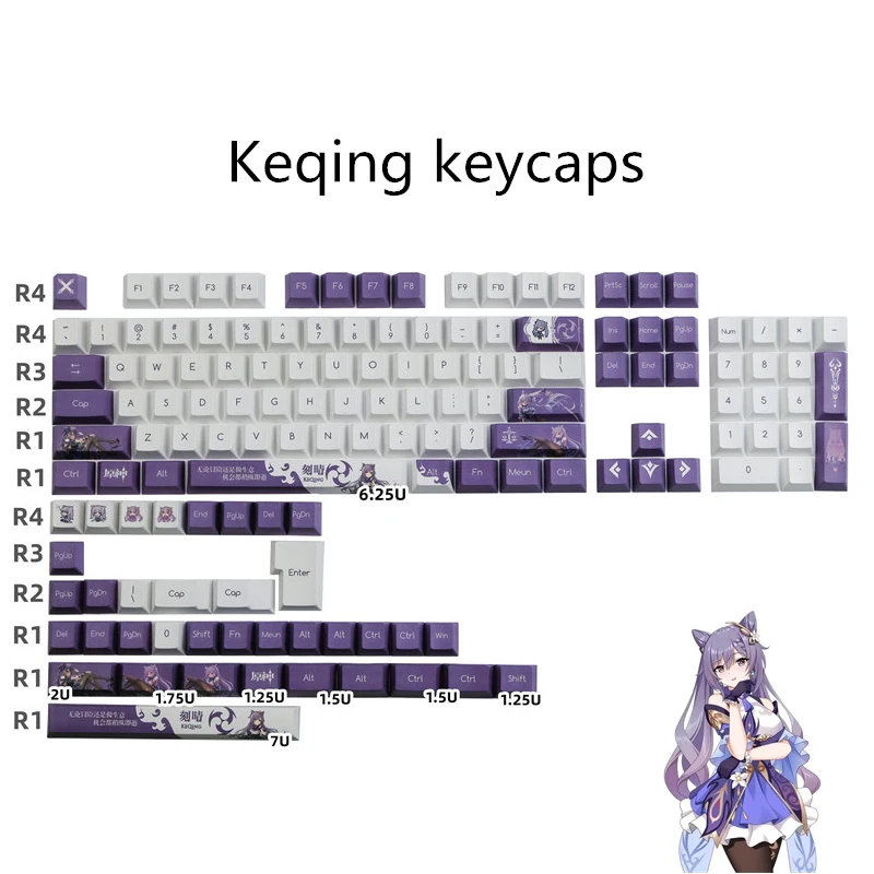 138 Keys/set Genshin Impact Keycaps PBT Dye Sublimation Key Caps Cherry Profile Keycap With ISO Enter 7U Spacebar 1.75u 2u