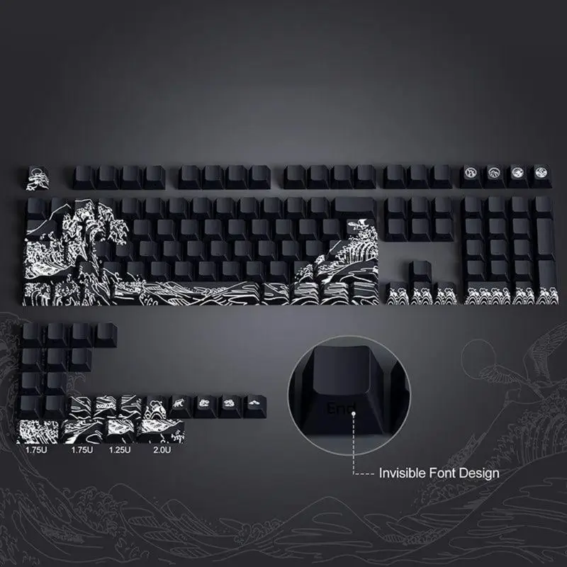 Y1UB Fynmi Ukiyo e Themed Mechanical Keyboards Keycaps PBT Dying Sublimations 127Key