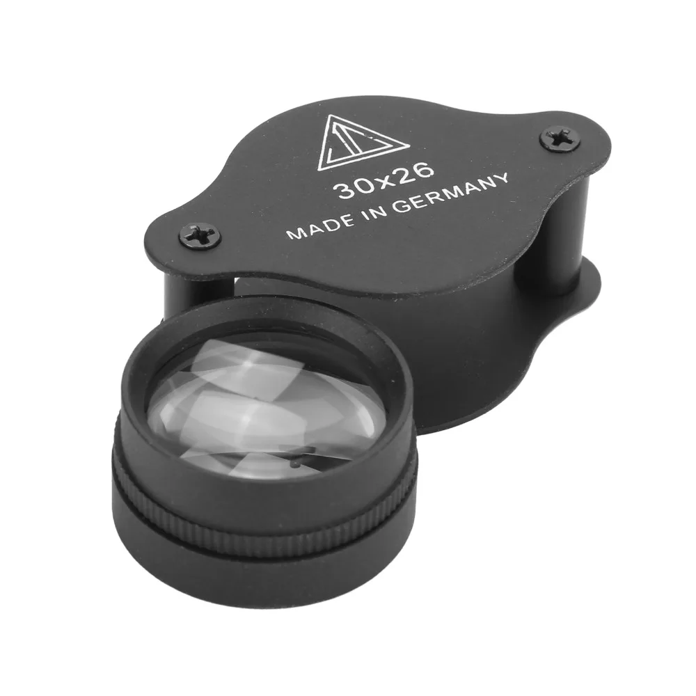 Full Optical Glass Lens 30X Magnifier Illuminated Design Folding Pocket Foldable Magnifier Black Color Metal Construction