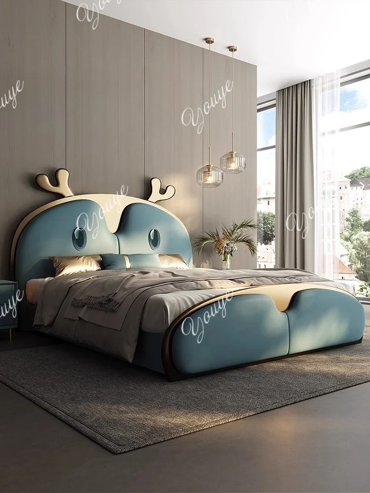 Y Modern Simple Light Luxury Leather Art Adolescent Children's Bed 1.2 Meters Bedroom Room Creative Luxury