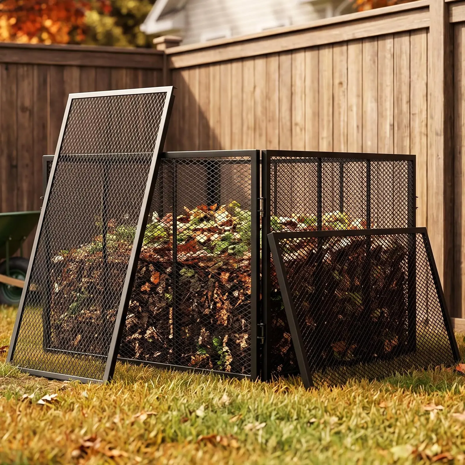 Large Metal Compost Bin Outdoor with Lid, 166 Gallon Black