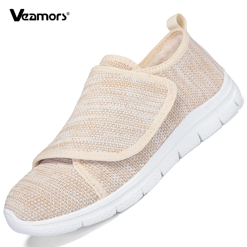 Women Winter Plush Walking Shoes Cotton Shoes Ladies Slip-on Flats Loafer Plus Size Outdoor Casual Shoes Anti-slip Elastic Soled