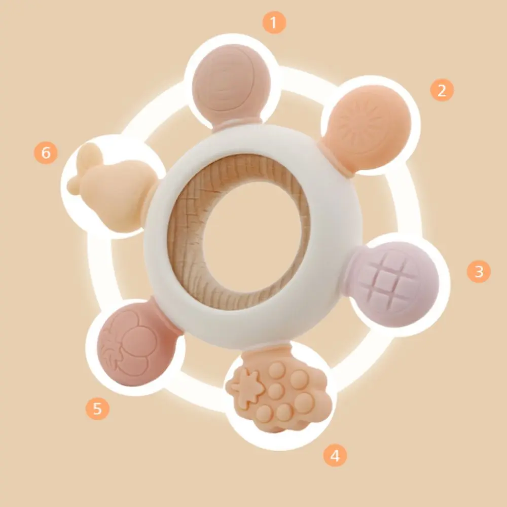 New Silicone Teething Wooden Ring Grasping Teether BPA Free Fruits Shape Teething Ring Newborn Accessories