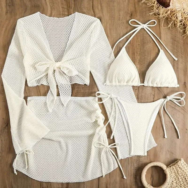 2026 Solid Sexy Bikinis Swimsuits Women's  4 Piece Suits Swimwear Beach Swim Wear Bathing Suits Summer Bikini Set Pool Bather