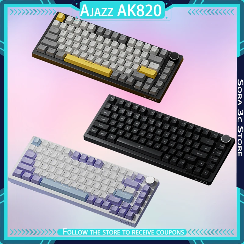 Ajazz AK820/820pro Mechanical Keyboard Wired/Wireless Gasket Structure Hot Plug RGB Customized Gaming Keyboard PC Accessories