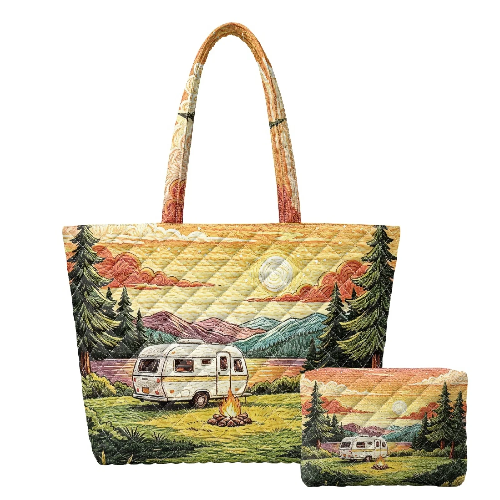 Coloranimal Patchwork Floral 2pcs Set Embroidered Tote Bags Handbags for Travel Leisure Time 2026 New
