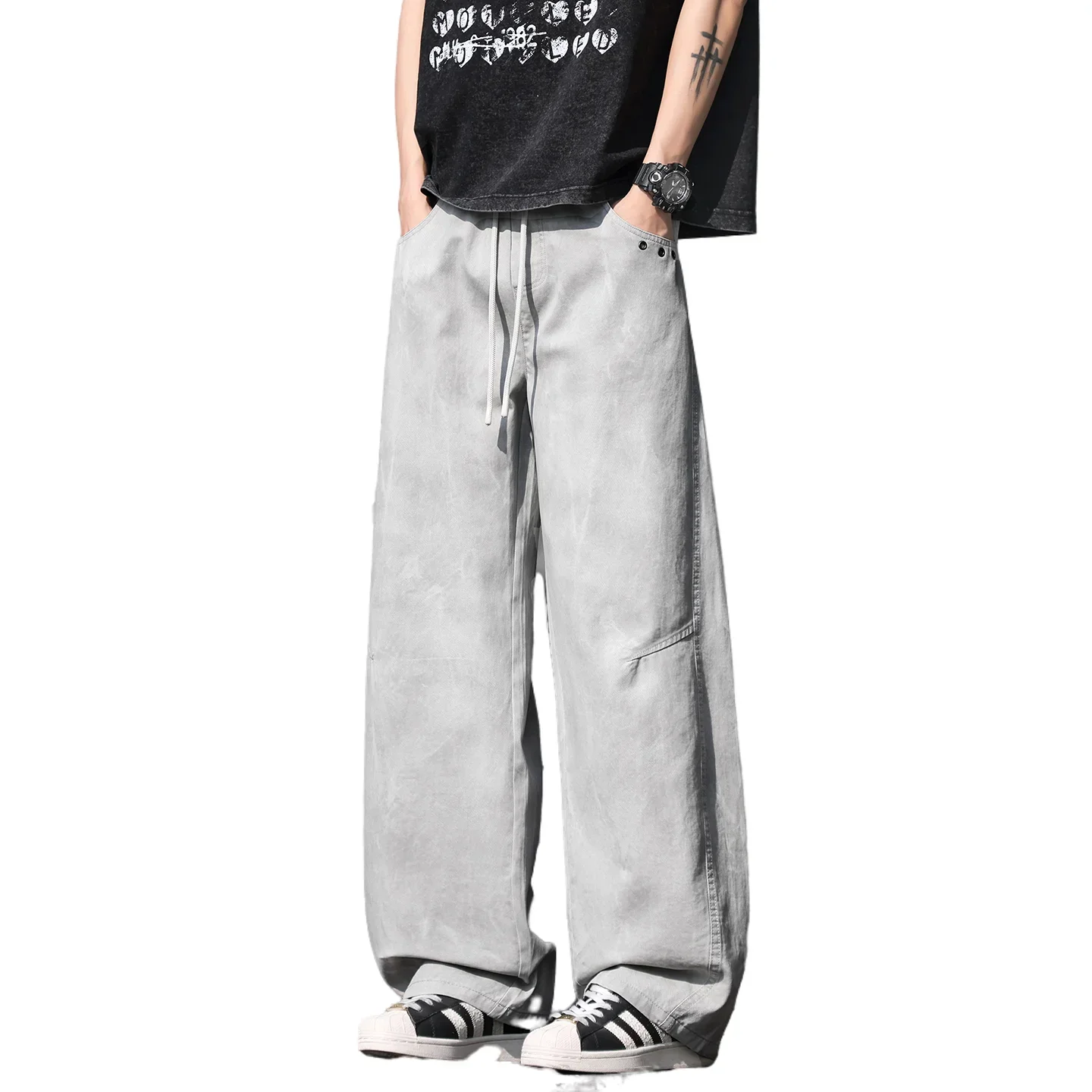 Fashion Men's Wide Leg Pants Comfortable Breathable 100 Cotton Harem Trousers Commuter Urban Streetwear Banana Pants Loose Fit
