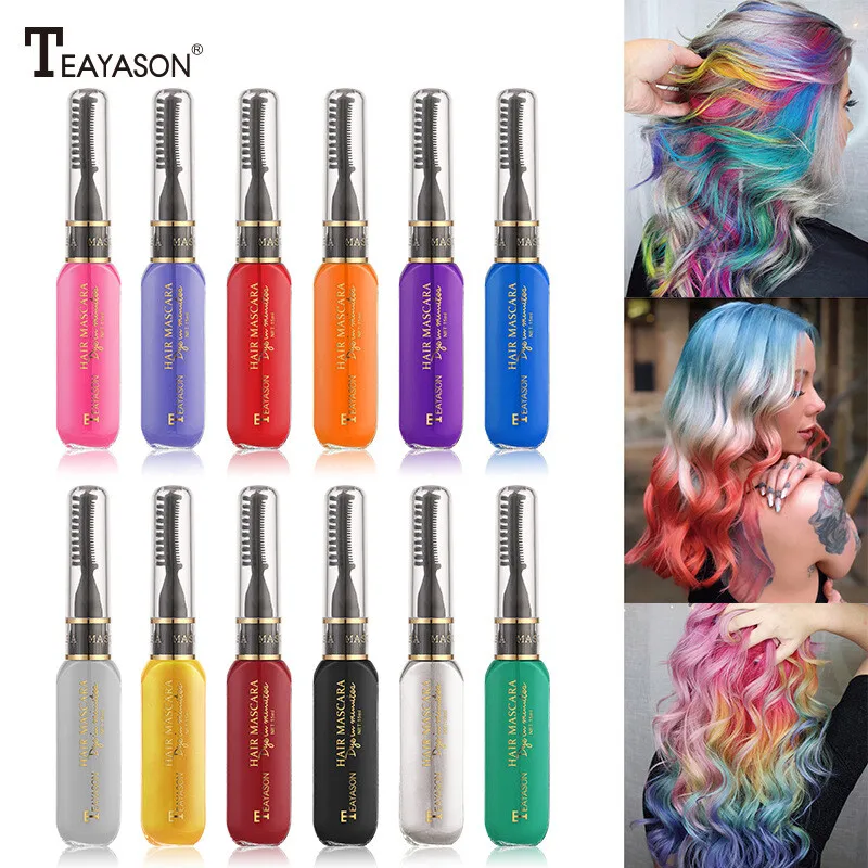 Disposable Washable Hair Color Mascara Oneoff Temporary Hair Dye for Unisex Adult Men Teens Dry Damaged Frizzy Oily Curly Hair