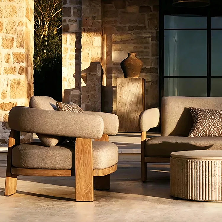 # High End Outdoor Sofa Garden Sets Teak Outdoor Furniture Hotel Garden Sofa Villa Terrace Furniture Outside Couches Sets
