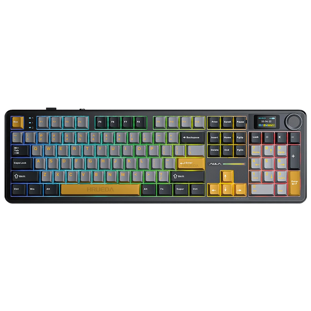 AULA F108 Pro Wireless Tri-Model Custom Keyboard Macro Gaming Keyboard Gasket Hot-swap Full Size Keyboard with TFT Smart Display