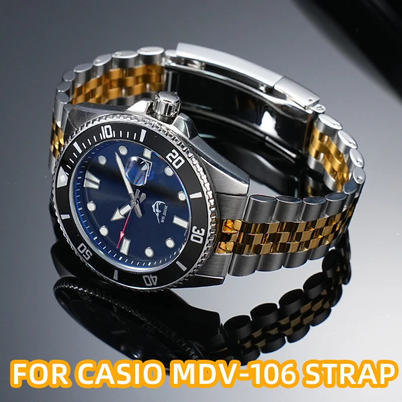 MDV106-1A 22mm Stainless Steel Bracelet for Casio Duro MDV-106 MDV107 Watch | Curved Solid Metal Band | Diving  Watch Strap