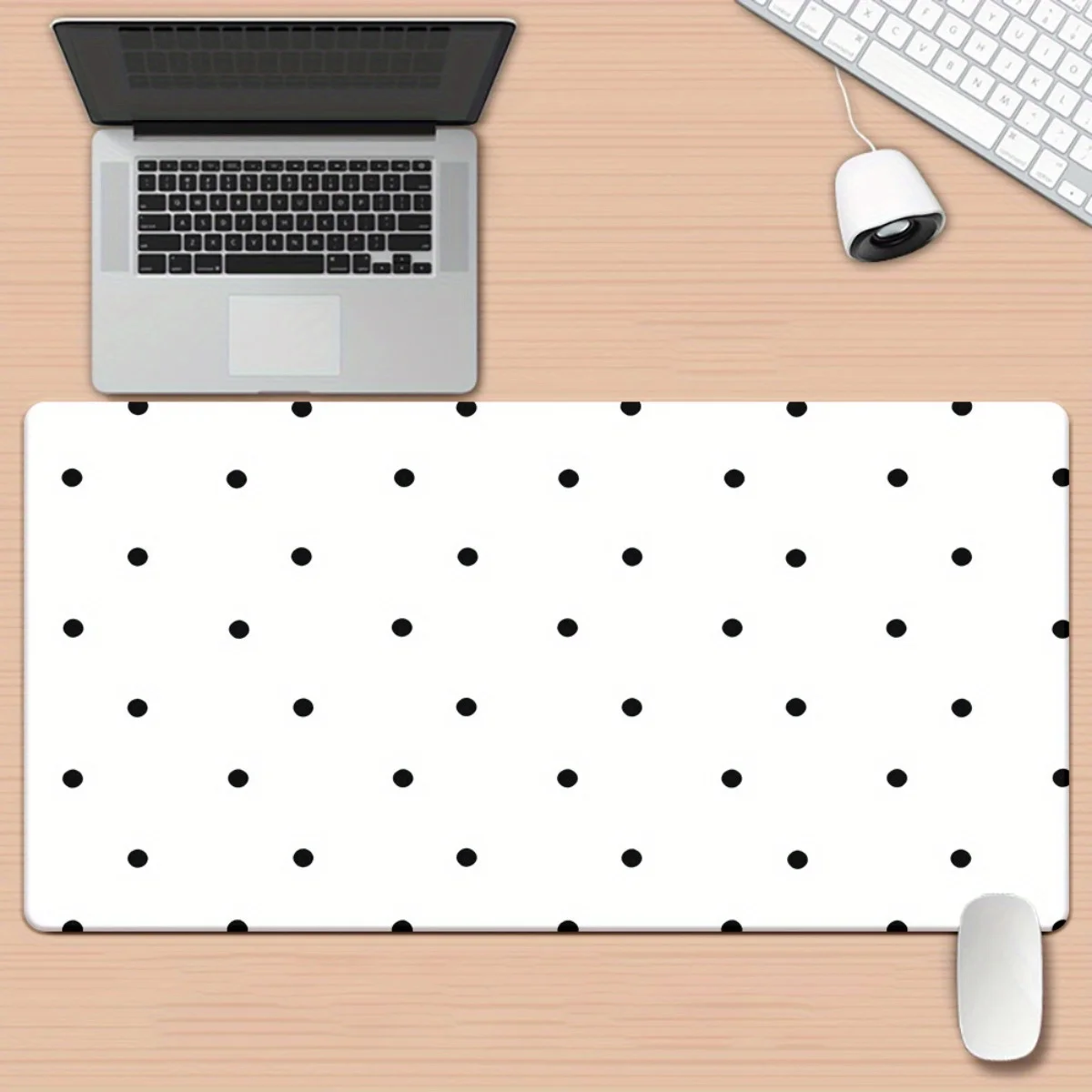 Black Polka Dot XXL Desk Mat Rubber Non-Slip HD Printed Large Gaming Mouse Pad for Office Workspace