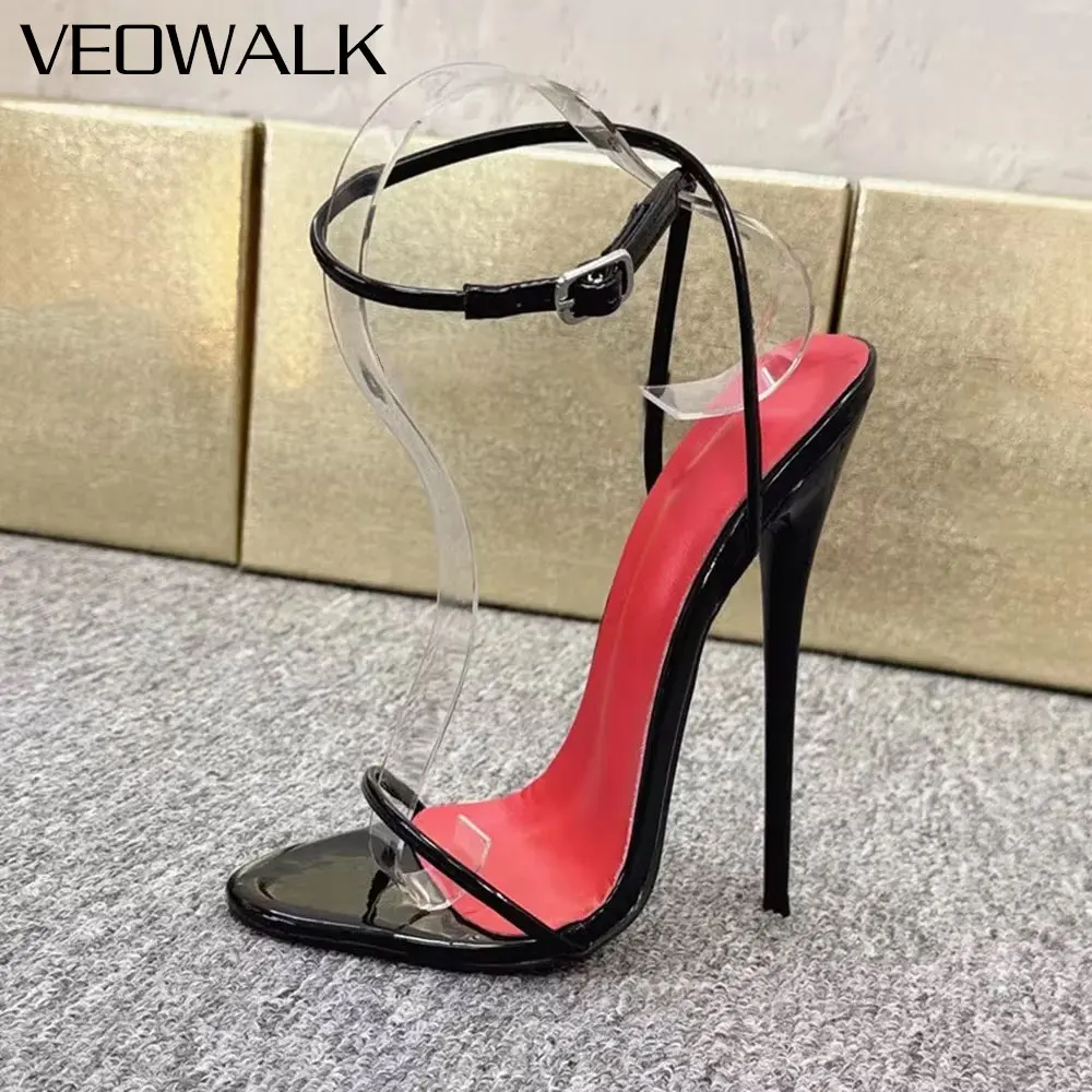 Brown Patent Pointed Toe Ankle Strap Sandals 14CM 16CM Ultra Thin Stiletto Heels Women Pole Dance Crossdresser Wedding Evening