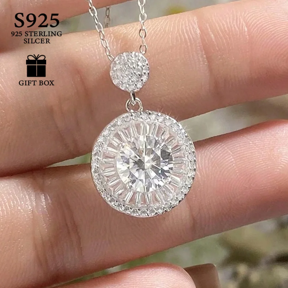 1pc 2Ct Elegant 925 Silver Synthetic Zircon Necklace: Excellent for Daily Wear, Perfect Valentines Gift, Jewelry Gift for Women