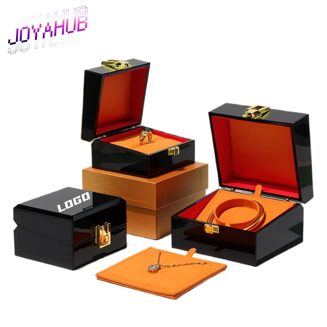 Customized LOGO Exquisite Jewelry Box Painted Wooden High-end Flip Cover Jewelry Box for Pendant Necklace Ring Bracelet Gift OEM