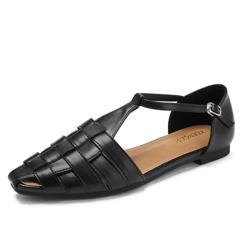 2026 35-43 women's cow leather narrow band t-strap sandals 1.5cm thick med heel casual female gladiator sandals shoes woman