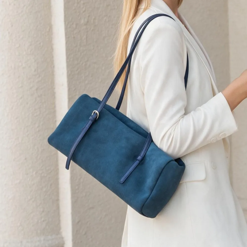 Suede Women's Shoulder Bag Large-capacity Cowhide Commuter To Work Leather Unique Texture Fashionable Simple and Versatile
