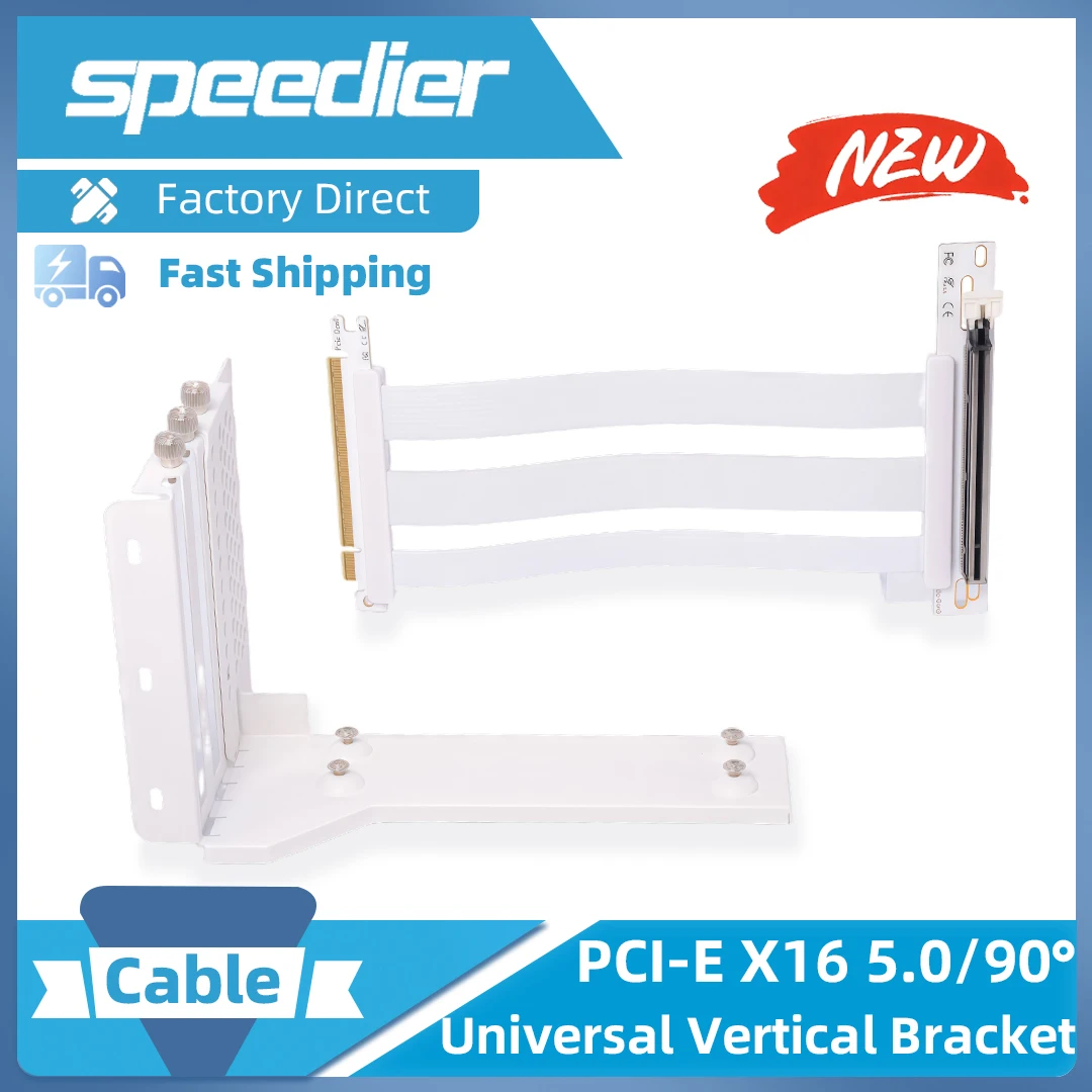 White Vertical GPU Mounting Bracket PC Graphics Card Holder PCI-E 5.0/4.0 X16 Anti-interference Flexible 90 Extension Cable