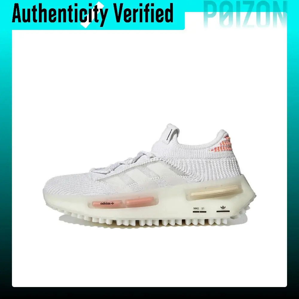 Adidas Originals NMD S1 Synthetic Leather Low top Casual Running Shoes Women's White Orange HQ4465