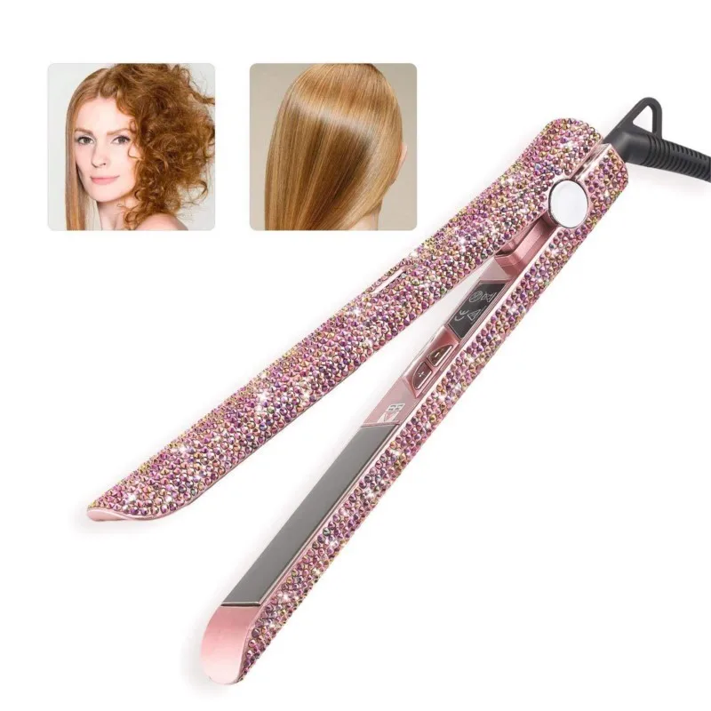 Rhinestone Hair Straightener Titanium Flat Iron Titanium Fast Heating Profession Salon Hair Straightening and curling Iron