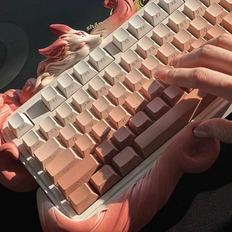 Tailed Fox Keyboard Tri-Mode Wireless Bluetooth Keyboard Hotswap ARGB Ergonomics Pink Mechanical Keyboard Girl Game Accessories