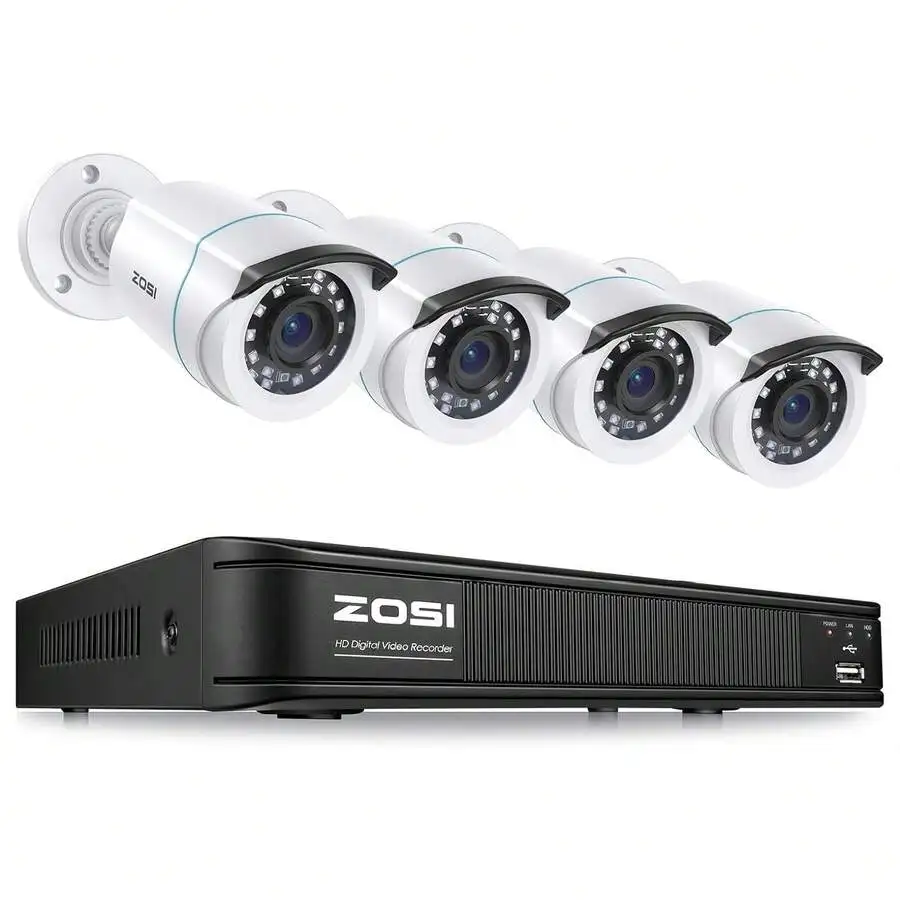 ZOSI H.265+ 8 Channel 5MP-Lite Home Security Camera System With 4 X 1080p Full HD Weatherproof Surveillance Camera Outdoor Indoo