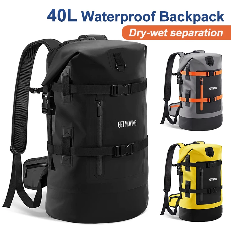 Outdoor Waterproof Backpack for Men Women Hiking Backpack,40L Large Capacity Dry Wet Separation Folding Mountaineering Bag
