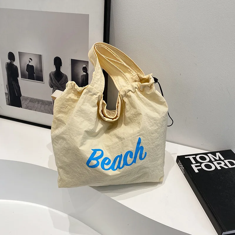 Korean Style Letter Simple Lazy Artistic Canvas Tote Bag Large Capacity Student Commuter Tot Bag Polyester Material Chinese O...