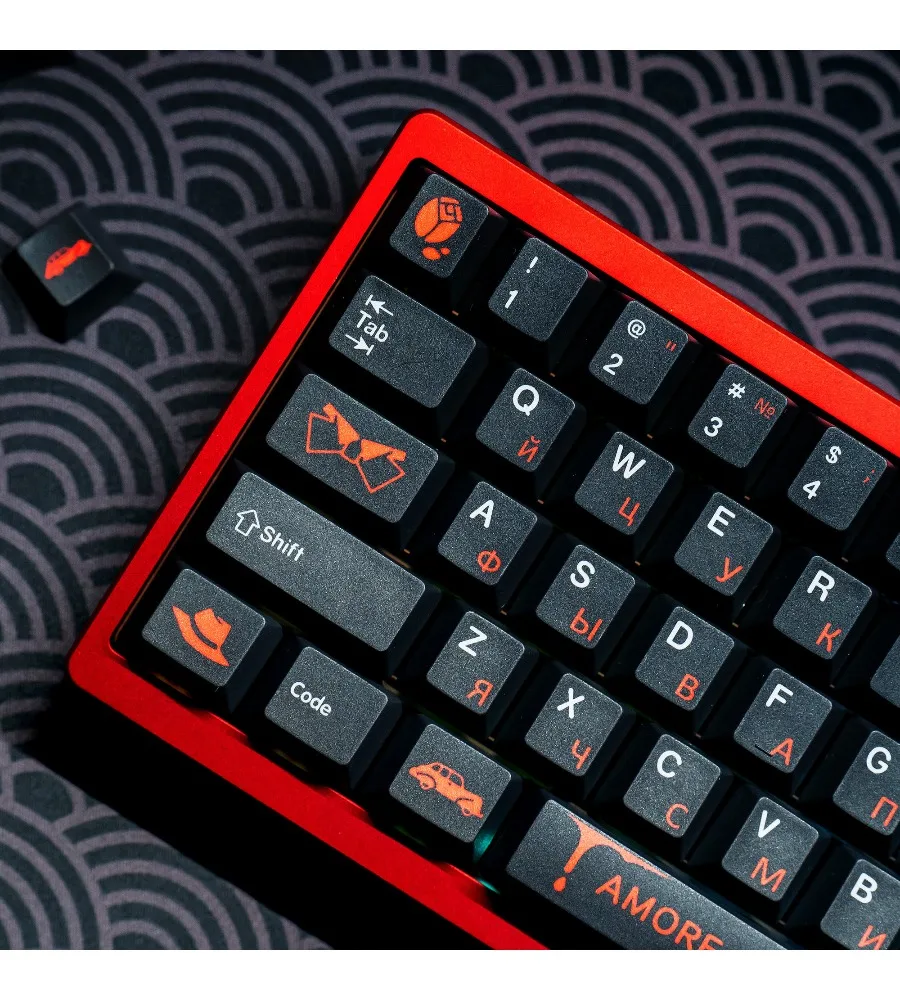 Black and red Russian keycaps Classic black and red color scheme Original PBT hot sublimation 143 keys full set of mechanical