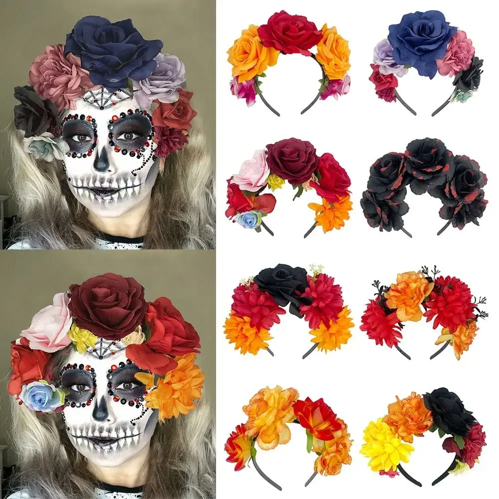 Cosplay Halloween Party Costume Headwear Boho Hawaiian Mexican Rose Flower Crown Photo Props Wedding Bridal Hair Accessories