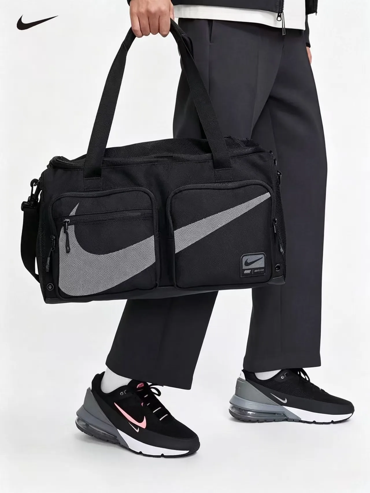 Nike HF0654-010 Unisex Portable Large Capacity Fitness Training Commuter Barrel Bag Crossbody Shoulder Travel Sports Bag