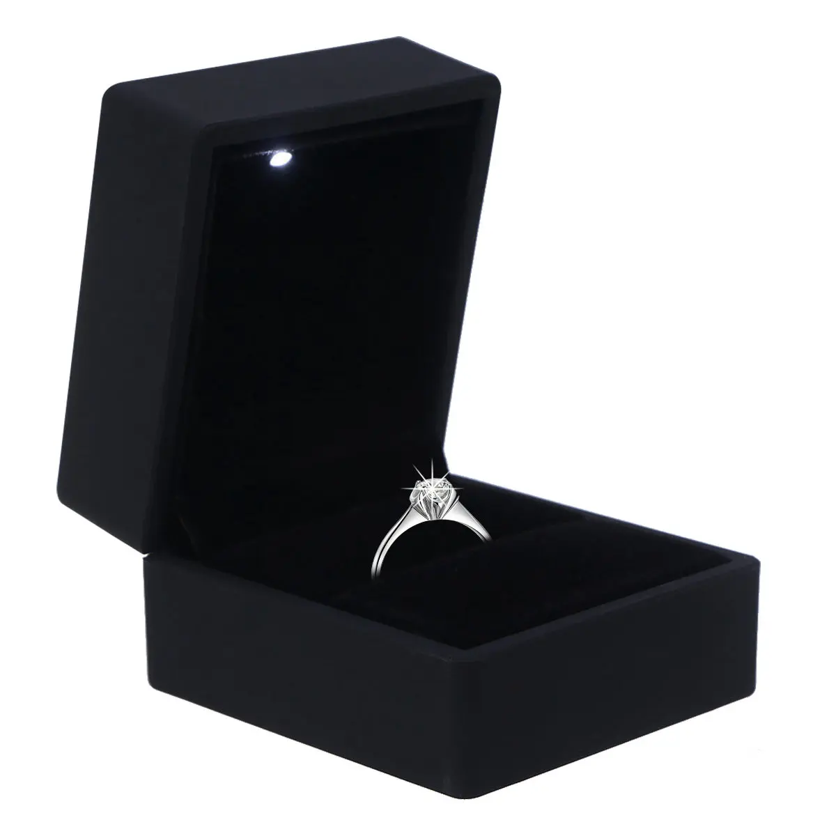 1Pcs LED Illuminated Wedding Ring Box ABS Plastic Proposal Gift Case with White Light for Romantic Engagement Ceremony Jewelry