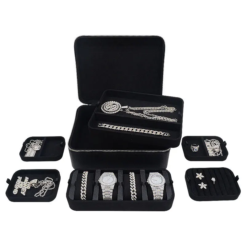 Leather Jewelry Storage Box Large Capacity Ring Necklace Storage Box Portable Earring Organizer Container Women's Bracelet Case