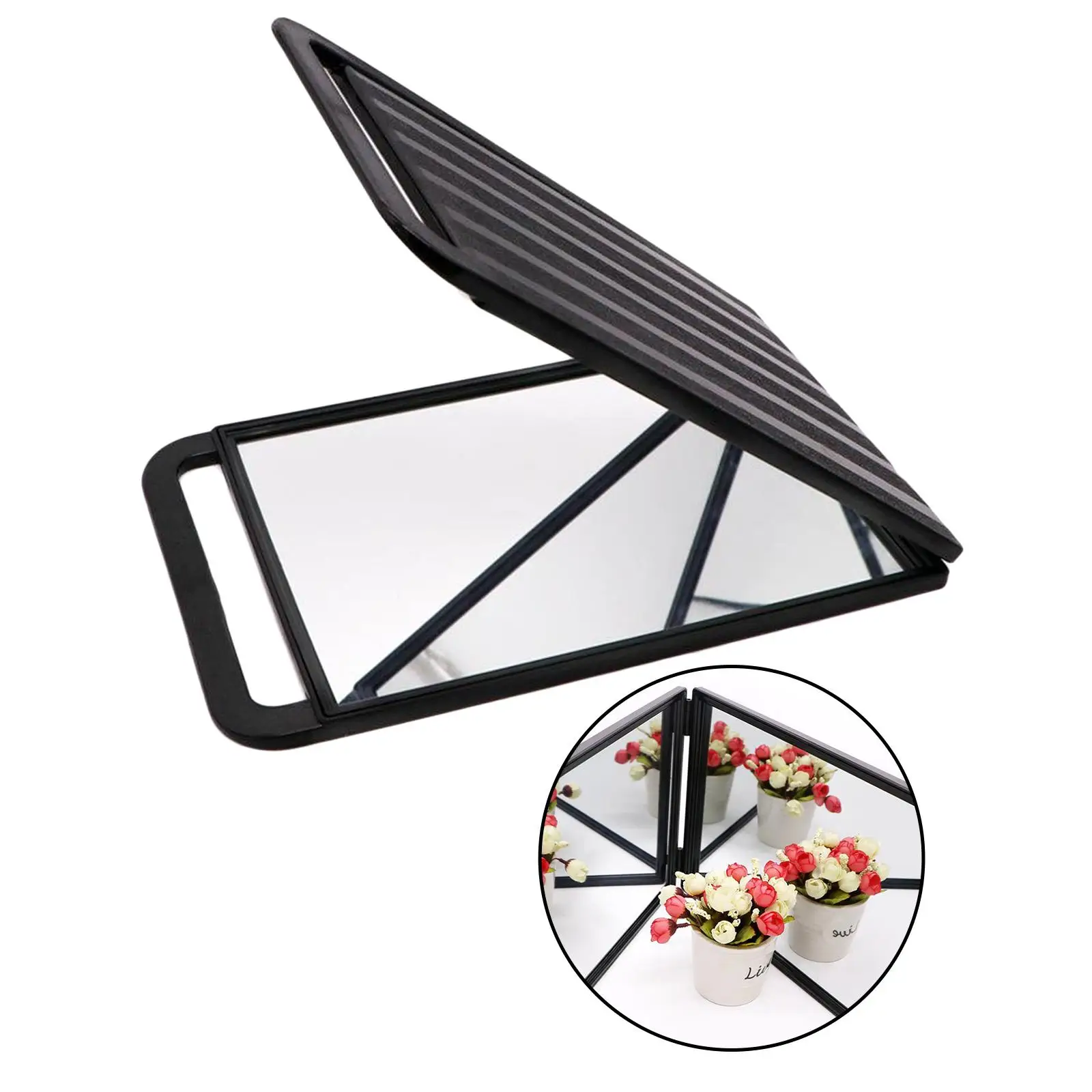 Foldable Hand Mirror with Double Handle, Rectangular Hand Held Mirror Hair Salon Equipment Hairstylist and Barber Accessories