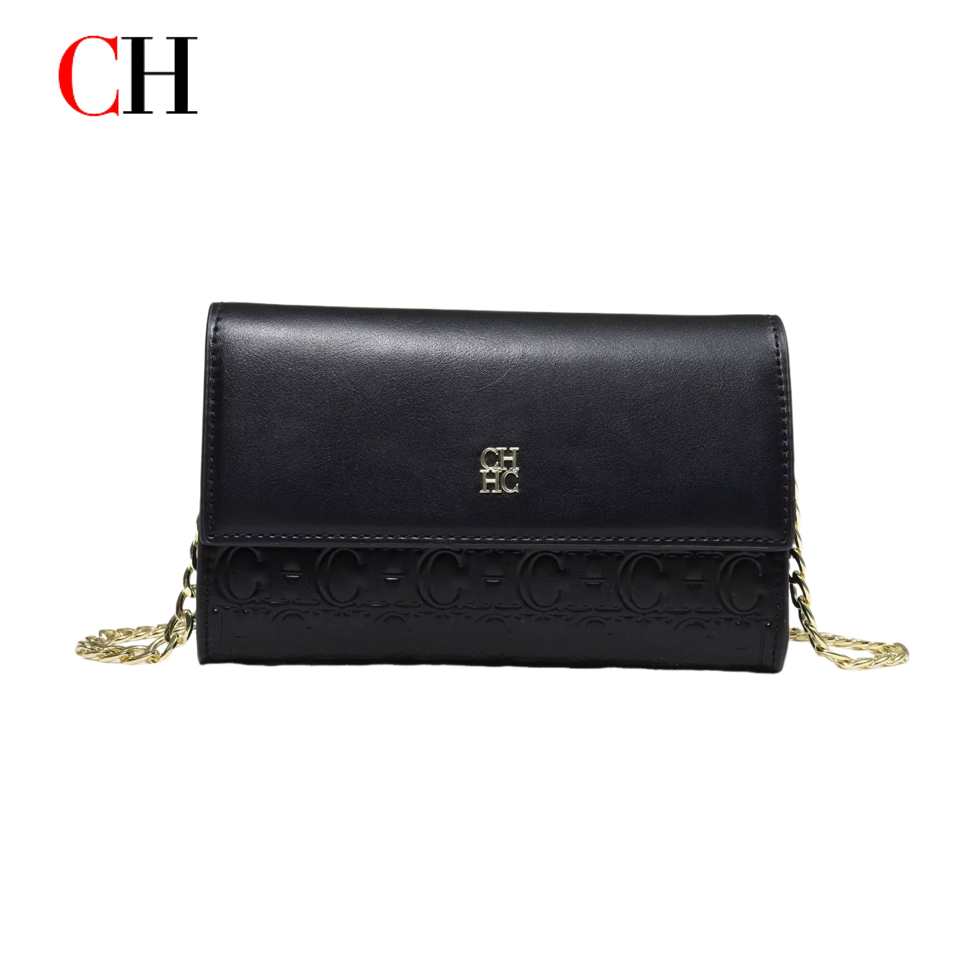 CH Womens Flap Closure Chain Wallet Monogram Print Gold Logo Multi Card Slots Coin Pocket Daily Purse