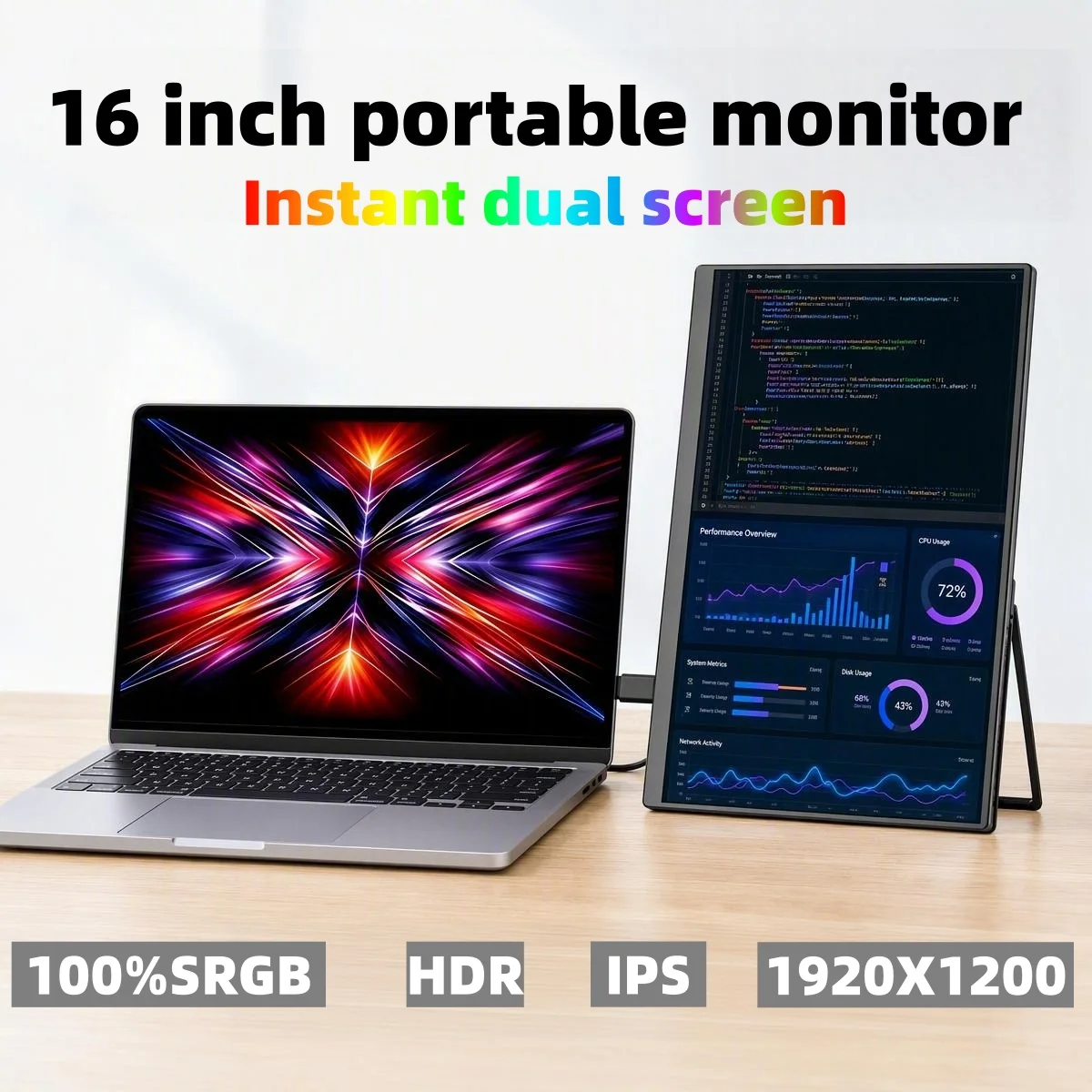 Portable Monitor 16 inch 1200P Laptop Expansion Dual Screen Low Blue Light Eye Protection Computer Secondary Screen Office Stock
