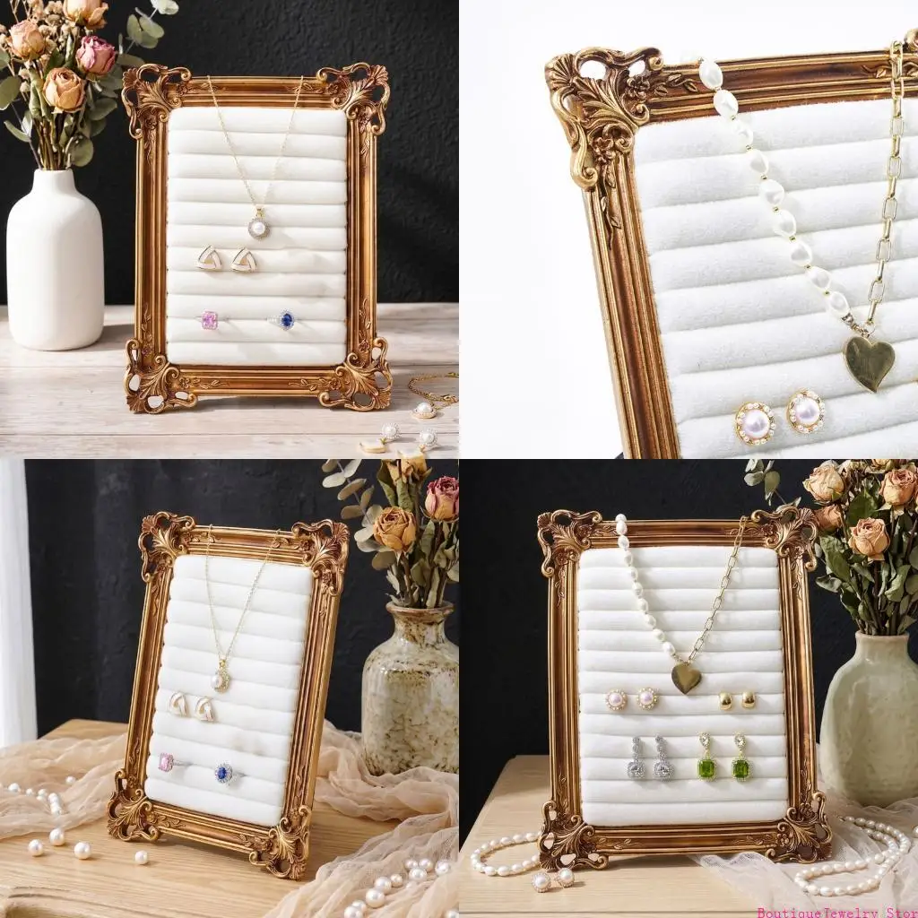E1PE Vanity Jewelry Display Stand with Ornate Frame and Rear Support