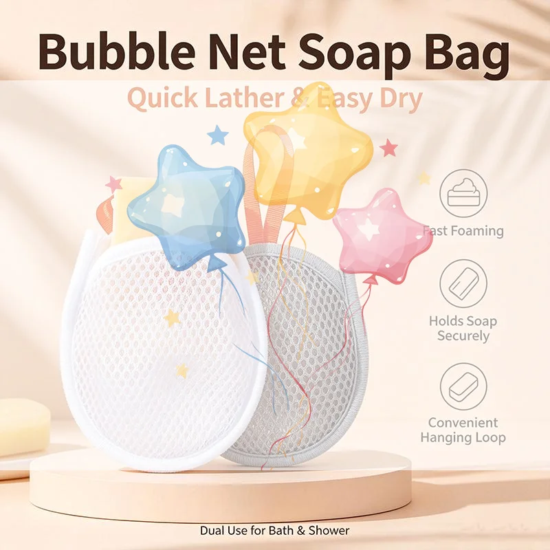 8Pcs Foaming Soap Bag Net Mesh Massage Exfoliator Pouch Bathing Bubble Maker Cleaning Tool