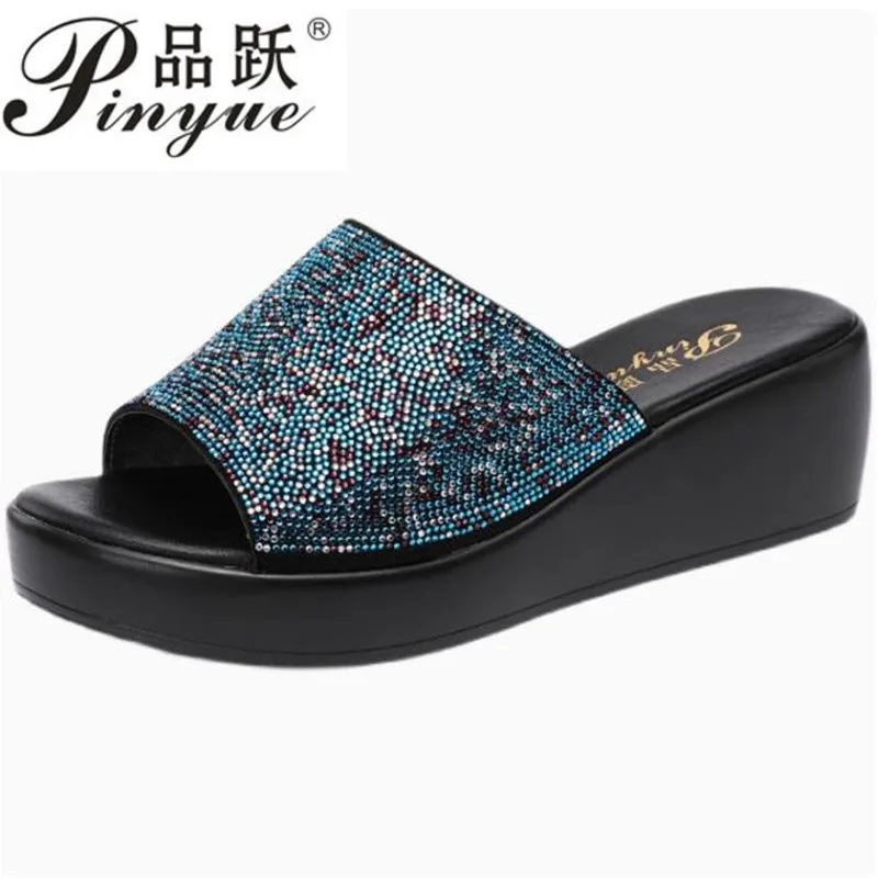 5cm Summer Mother Sandals Rhinestone Slippers Women Fashion Non-slip Beach Comfortable Female Slipper 35-41