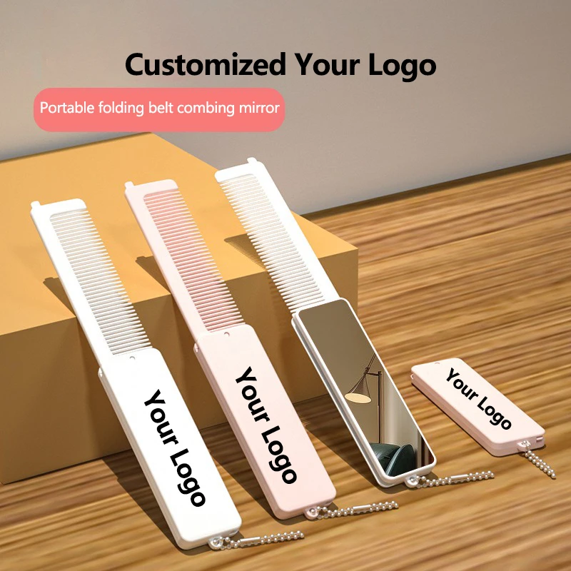 Logo Custom50Pcs Customized Portable Mini Mirror Comb Integrated Suitable for Enterprise Customization Factory Wholesale