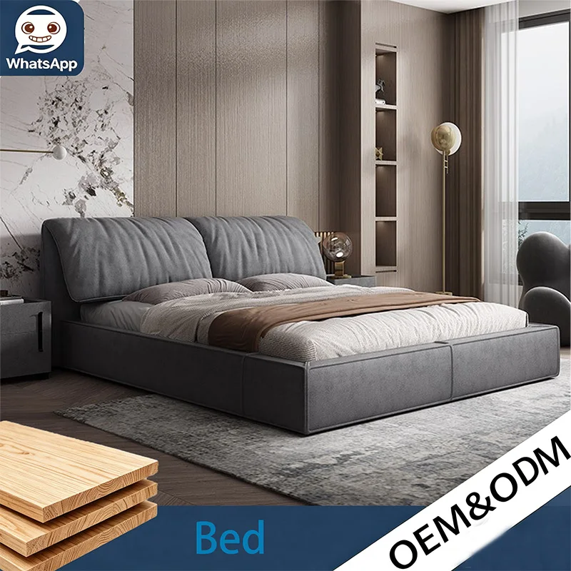 Light Grey Luxury Kids Bedroom Bed Frame, Modern Contemporary Elephant Ear Soft Fabric 1.8m Double Bed Furniture