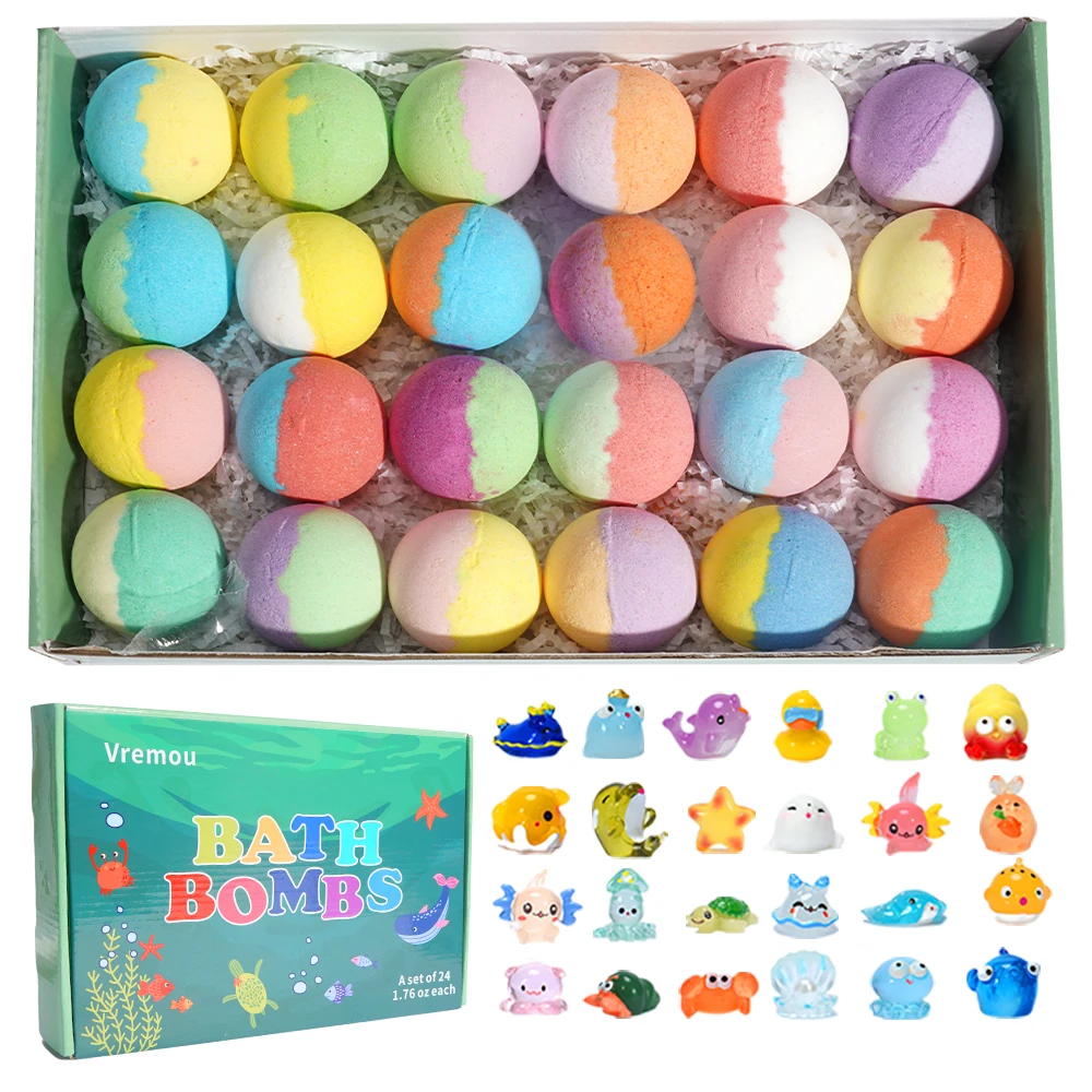 Bath Bombs for Kids with Surprise Inside, 24 Pack Kids Bath Bombs Gift Set, Natural Organic Kids Bubble Bath  for Girls Boy