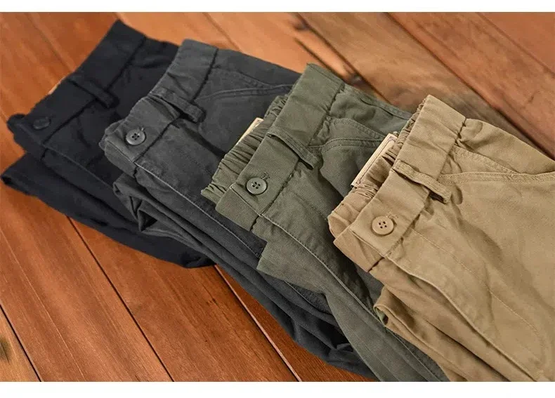 Japanese Retro Cargo Pants Men Streetwear Mens Tapered Pants Casual Pure Cotton Comfort Baggy Pants Micro Elastic Waist Trousers