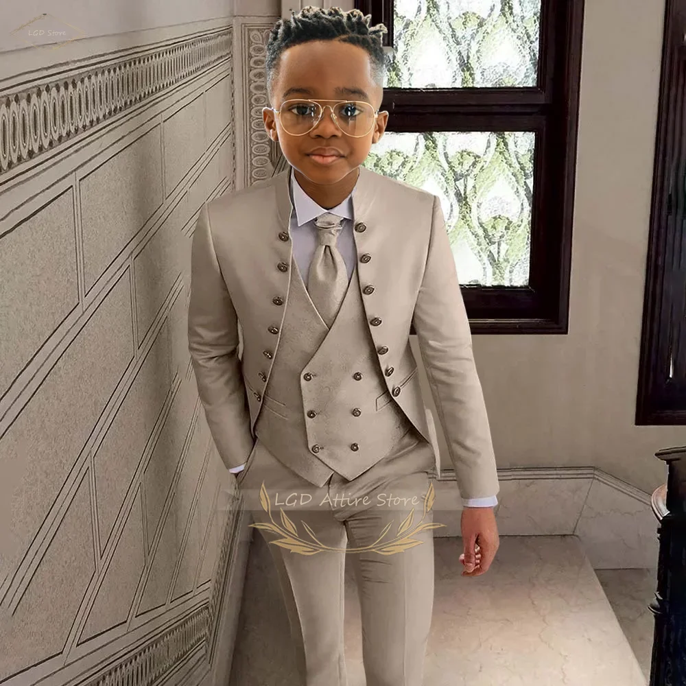 Kids Vintage Noble Suit 3-Piece Set 2-16Y Wedding Birthday Party Formal British Style (Buttoned Jacket + Slim Pants + Vest)