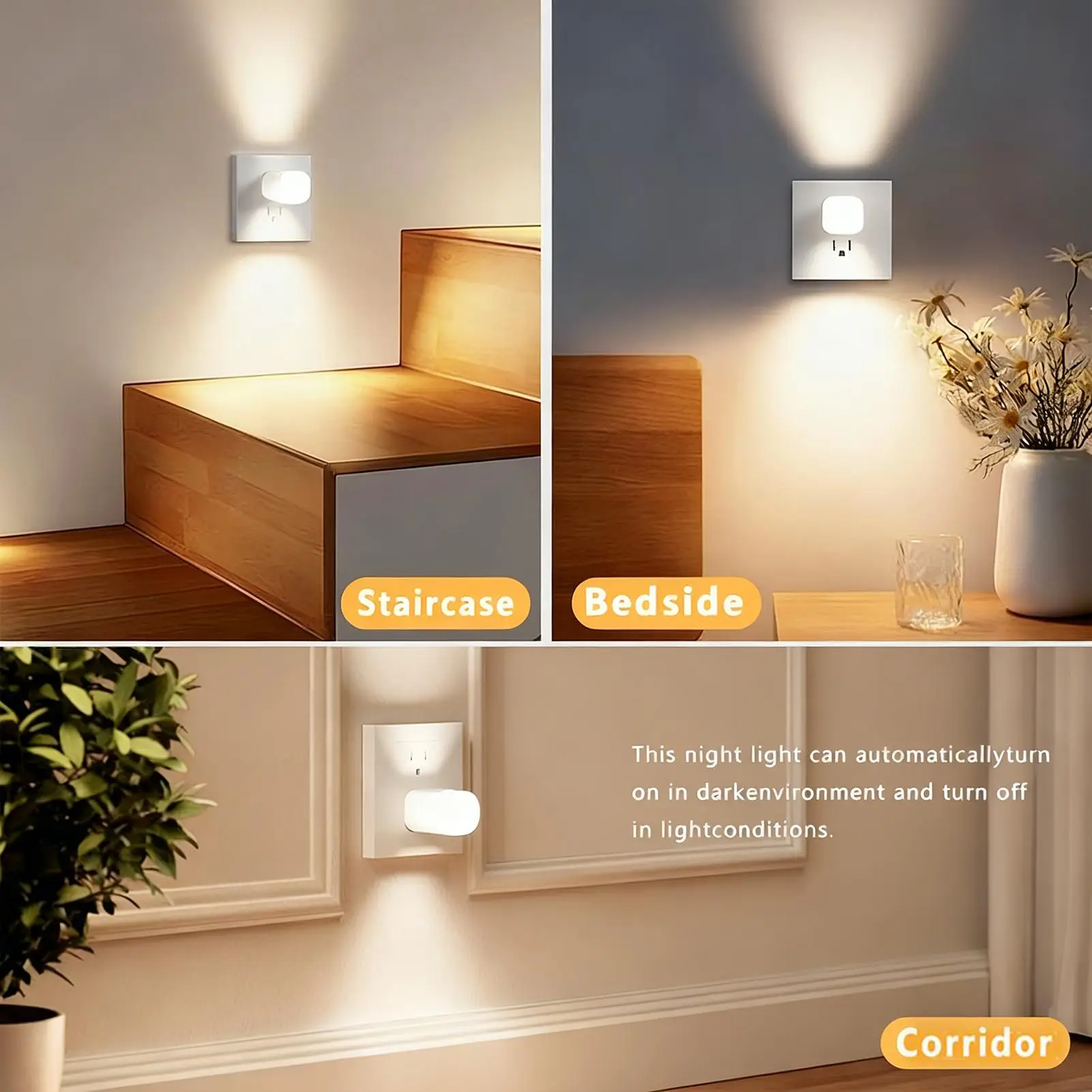 Night Lights Plug Into Wall Wall Room Lamp Kitchen Lights With Auto Dusk To Dawn Sensor For Bedroom Home Bathroom Living Room