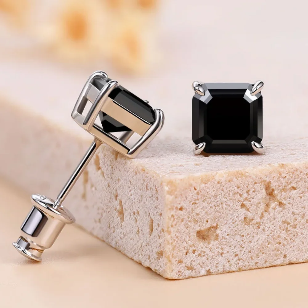 Linkerlove 2/4ct Black Moissanite Stud Earrings for Women/Man S925 Sterling Silver Solitaire Diamond Earrings Fine Jewelry Gift