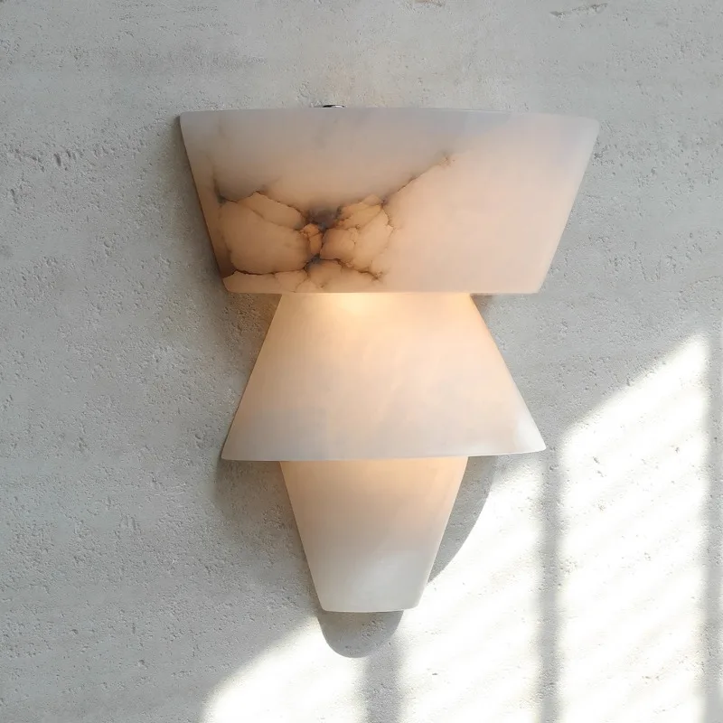 Spanish Natural Marble High-end LED Lamp Bedroom Bedside Study Hotel Living Room Background Wall Lamps Home Decor Light Fixture