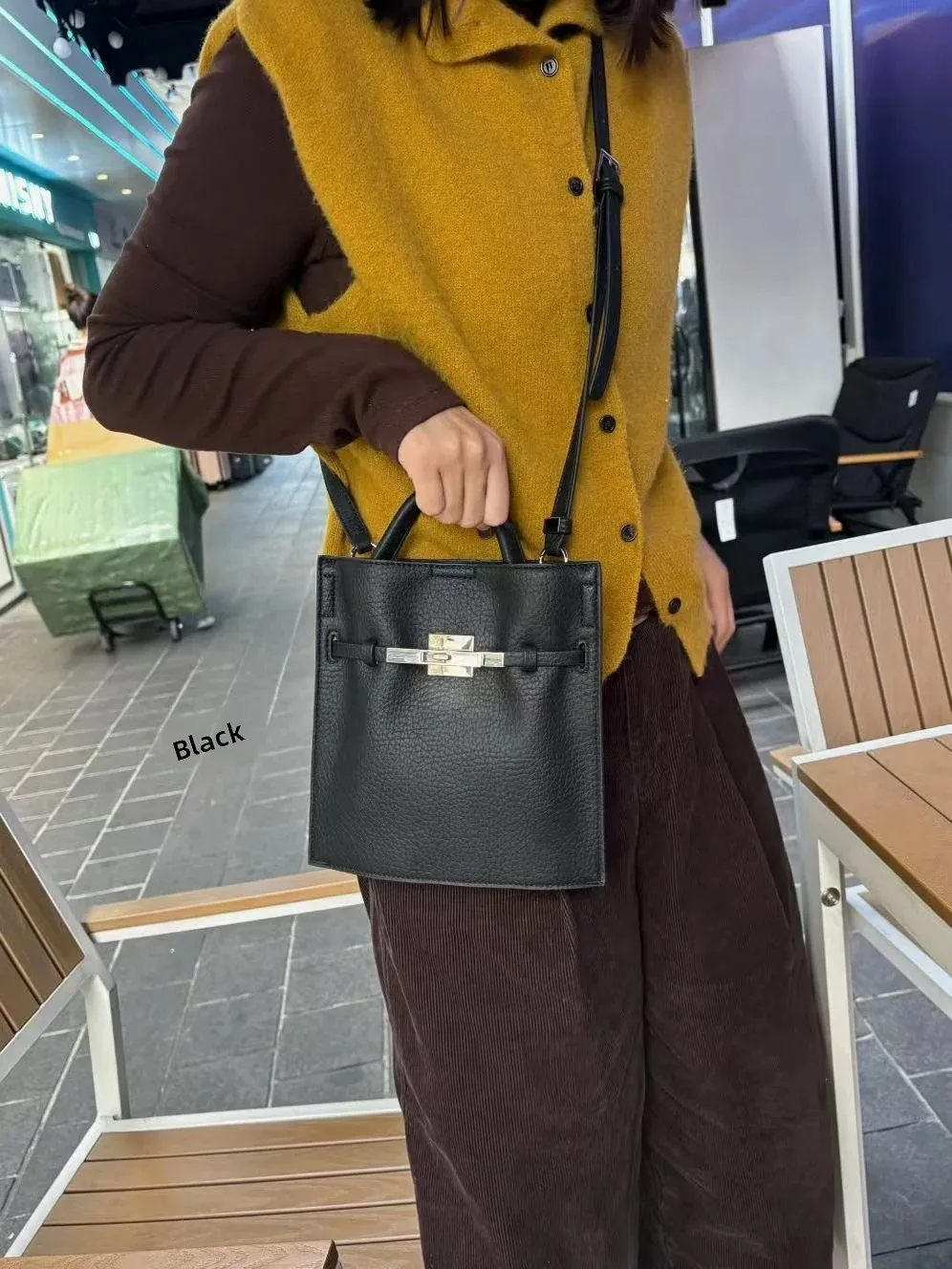 Retro Leather   Handbag  Color Versatile Shoulder Bag Lychee Pattern Casual Commute Mobile Phone Bag