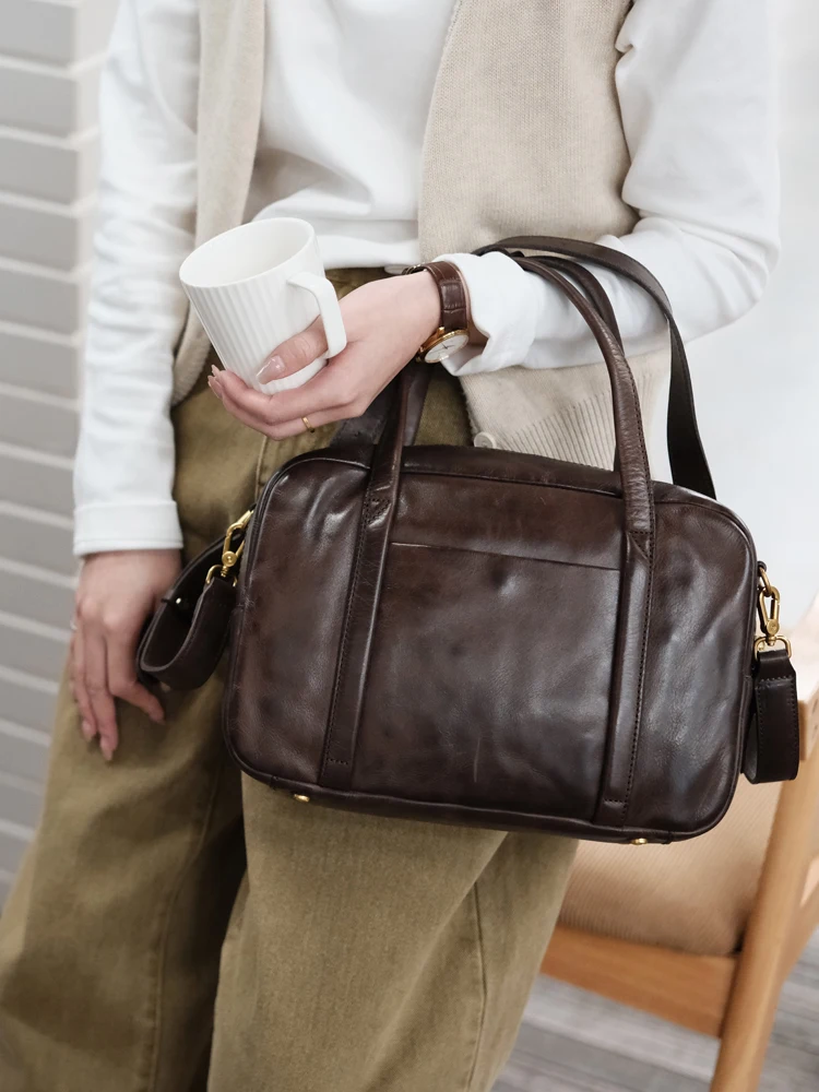 PNDME simple casual high-quality top layer cowhide women's black handbag outdoor genuine leather tablet shoulder crossbody bag
